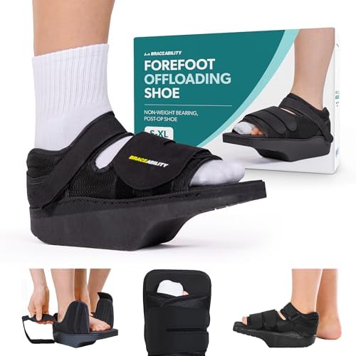 BraceAbility Forefoot Offloading Post-Op Shoe - Non-Weight Bearing Medical Wedge Boot for Diabetic Foot Ulcer, Metatarsal Fracture, Broken Toe, Bunion, Hammer Toe Surgery - Fits Men and Women (L)