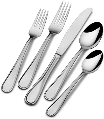 Mikasa Bravo 65-Piece Flatware Set for 12, 18/10 Stainless Steel Silverware with Full Service, Includes Forks, Knives, Spoons, and Serving Utensils
