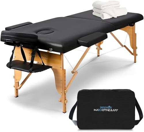 SereneLife Portable Massage Table, Professional Adjustable Folding 3 Sections Massage Bed with Carrying Bag, Lash Bed Ideal for Beauty Salon, Physical Therapy, Tattoo Parlor, Spa & Facial Treatment