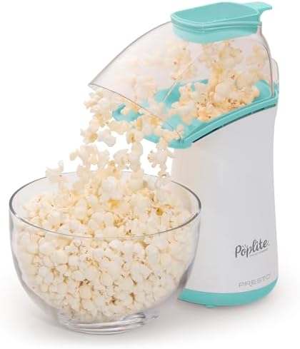 Presto 04869 Poplite Hot Air Popcorn Popper - Built-In Measuring Cup + Melts Butter, Easy to Clean, Built-In Cord Wrap, 18 Cups, Aqua/White