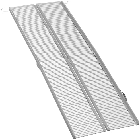 HOMCOM Wheelchair Ramp 8FT, Foldable Aluminum Threshold Ramp with Non-Slip Surface and Handle, 600lbs Weight Capacity, Suitcase Handicap Ramp for Home, Doorways, Curbs, Steps
