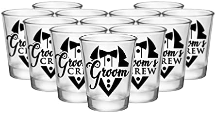 Bachelor Party Shot Glass Set of 12 – 1 for Groom and 11 for Groomsmen, 1.75oz Glasses, Groomsmen Proposal Gifts For Wedding, Team Groom Proposal, Party Favors for Men And Gift Ideas