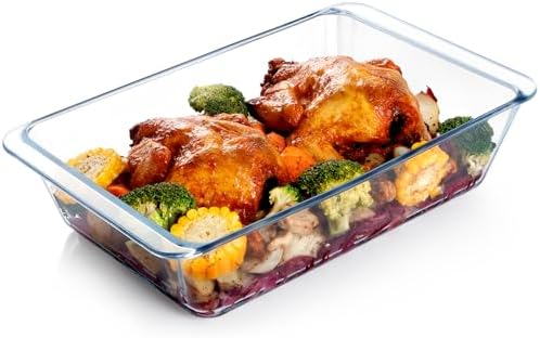 NUTRIUPS 5.7QT Extra Large and Deep Glass Baking Dish,13×9 inches Large Glass Baking Pan,Rectangular Lasagna Pan,Deep Casserole Dish,Microwave & Oven Safe