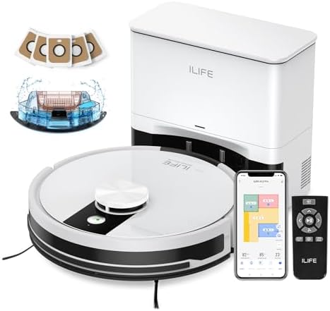 ILIFE A12 Pro Robot Vacuum and Mop Combo, Self Emptying Station for 60 Days, LiDAR Navigation, Home Mapping, No-Go Zones, 2.4G WiFi/App/Alexa/Remote Control, for Hard Floors, 110V