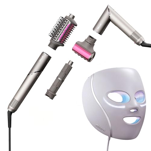 Shark CryoGlow Lilac Chill LED Face Mask + FlexFusion Hair Dryer Bundle with Fusion Hair Brush, Ceramic Air Styler with Auto-Wrap Hair Curlers & Concentrator, Anti-Ageing & Blemish Repair