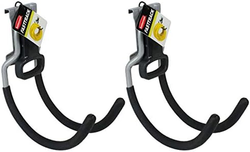 Rubbermaid Fast Track Wall Mounted Multi-Purpose Garage Utility Hooks for Tools, Sports Equipment, and Gardening Supplies, Satin Nickel (2 Pack)