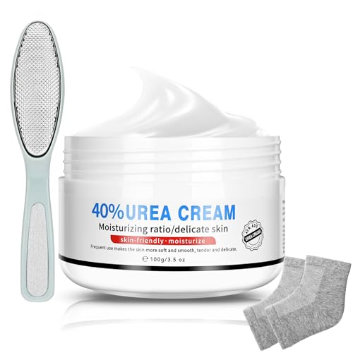 Urea Cream 40 Percent for Feet Maximum Strength, with Moisturizing Heel Socks for Cracked Heel,Foot Cream for Dry Cracked Heels and Feet,Urea Lotion, 3.5 OZ, Foot Files