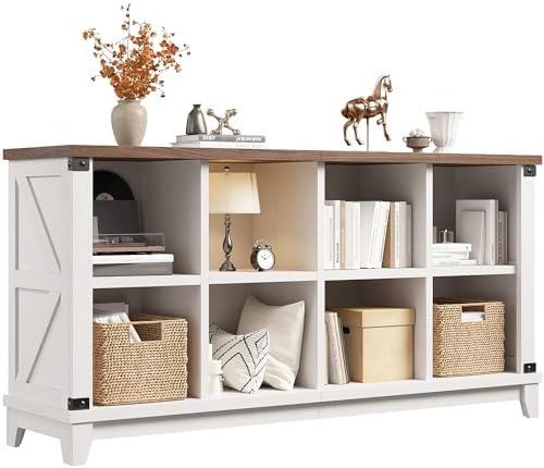 EnHomee 8 Cube Storage Organizer, Cube Organizer with Storage, Book Shelf for Bedroom and Home Office,White,Wood