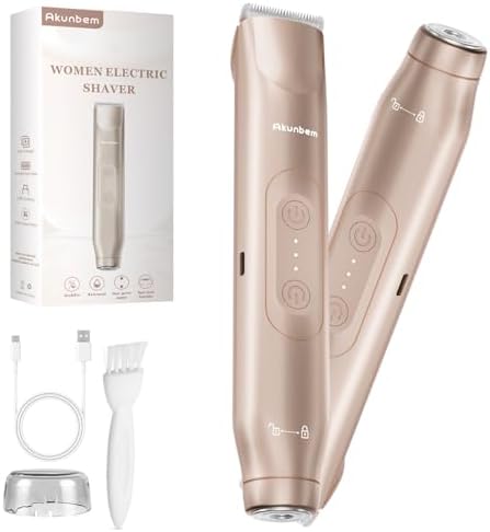 2 in 1 Bikini Trimmer for Women Dual Head Women Electric Shaver IPX7 Waterproof Wet & Dry Shaver Groomer Body Hair Trimmer & Facial Hair Remover for Bikini Underarm Leg Arm Body Face, Gold