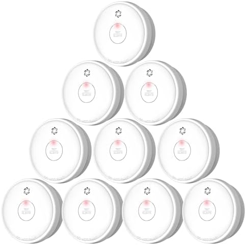 10 Packs Fire Alarms Smoke Detectors, Smoke Alarm Battery Operated, Fire Alarm with Test Button & Low Battery Signal, Photoelectric Technology Fire Detectors for Bedroom and Home