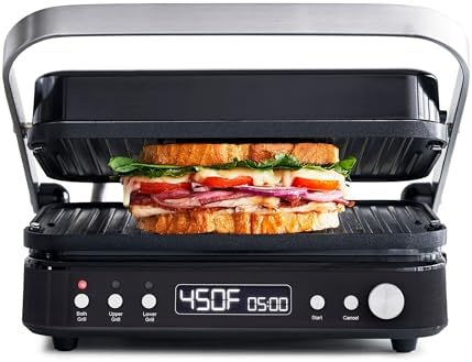 GreenPan 6-in-1 Multifunction Removable Plate Indoor Grill & Electric Griddle, Diamond Infused PFAS Free Ceramic Nonstick Reversible Plates, Opens Flat, Adjustable Temp, Panini Press, Black