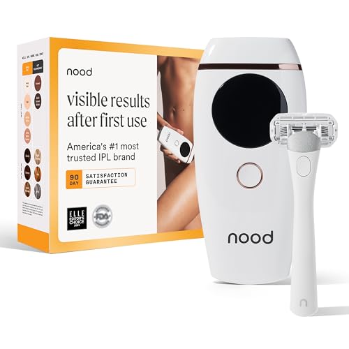NEW Nood™ Flasher 2.0 + Shaving Starter Kit — IPL Laser Hair Removal Device for Women & Men with Refillable 5-Blade Razors — Pain-Free IPL Hair Removal Works Wherever Hair Grows — Gloss White