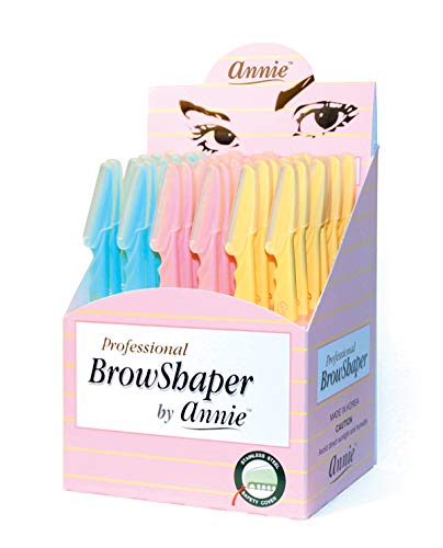 Annie - Professional BrowShaper - (36) Pack - Blue/Pink/Yellow - Stainless Steel - Safety Cover - Professional Shaping in Seconds