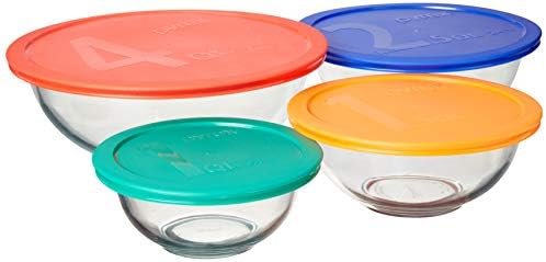 Pyrex Smart Essentials Glass Bowls with Plastic Lids, 8-Piece Set