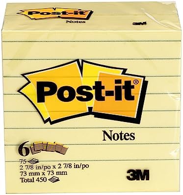 Post-it Notes 3x3 in, 6 Pads, America's’s #1 Favorite Sticky Notes, Canary Yellow, Clean Removal, Recyclable (5444)