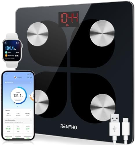 RENPHO Rechargeable Smart Scale, Digital Weight Scale for Body Weight, Bathroom Scale with BMI and Body Fat, FSA HSA Eligible, Body Composition Monitor with Smartphone App, 396 lbs, Elis 1