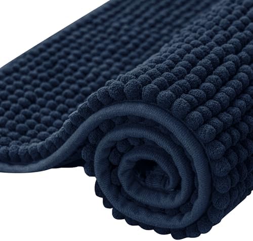 SUBRTEX Bathroom Rugs Chenille Bath Rug Soft Short Plush Bath Mat Soft Shower Mat Water Absorbent Shower Mat Quick Dry Machine Washable(Navy,16" x 24")