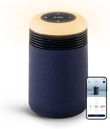 BLUEAIR Purifier for Bedroom - Mini Restful - Sunrise Clock with HEPASilent Filtration and Wake Up Light - Cleans Air and Supports Circadian Rhythm - USB-C and App Connectivity, Blue