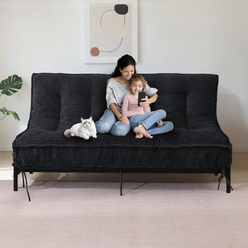 8" Futon Mattress Full Size, Thick Futons Sofa Couch Bed Sleeper Sofa Bed, Floor Mattress for Adults, Roll Up Folding Mattres Shredded Foam Filling, Medium Firm(Frame Not Included)