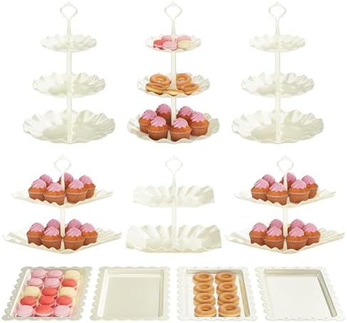 10 PCS Cupcake Stand Holder, Dessert Table Display Set, Treat Table Candy Cake Desert Tiered Tray, 3 Tier Serving Trays for Tea Party, Wedding Baby Shower Bridal Shower Decorations