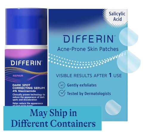 Differin Dark Spot and Patch Set: Contains 36 Differin Power Patches, 18 large and 18 small pimple patches for acne-prone skin and Dark Spot Correcting Serum with 4% Niacinamide