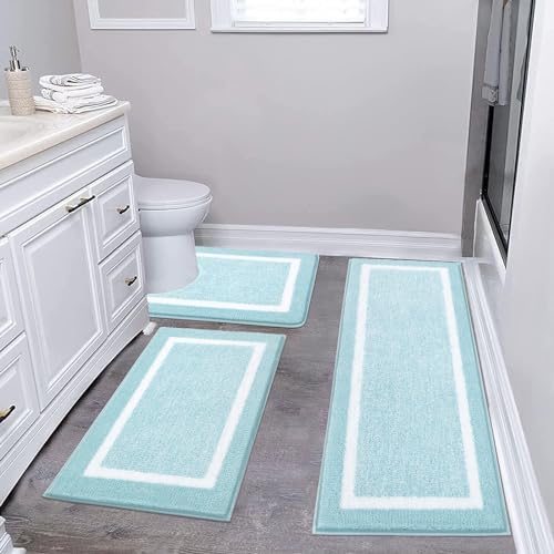 Pauwer 3 Piece Bath Mat Set, Non Slip Plush Mats, Absorbent Shaggy Rug Set with U-Shaped Contour Toilet Mat for Bedroom, Living Room