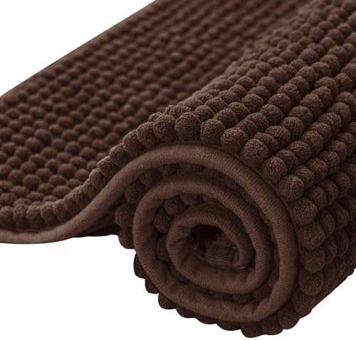 SUBRTEX Bathroom Rugs Chenille Bath Rug Soft Short Plush Bath Mat Soft Shower Mat Water Absorbent Shower Mat Quick Dry Machine Washable(Chocolate,16" x 24")