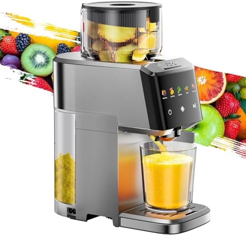 VCK Cold Press Juicer - Large 5.12" Feed Chute, Easy to Clean, Slow Masticating for Nutrient Retention, Quiet 250W Motor, High Juice Yield, Leakproof - Sliver