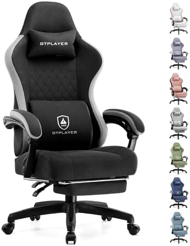 GTPLAYER Gaming Chair, Computer Office Chair with Pocket Spring Cushion, Linkage Armrests and Footrest, High Back Ergonomic Computer Chair with Lumbar Support Task Chair with Footrest(Black)