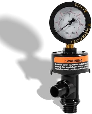 98209800 High Flow Manual Relief Valve/Air Relief Manual Valve Assembly with Pressure Gauge, Replacement for Pool and Spa Filter (1 PACK-98209800)