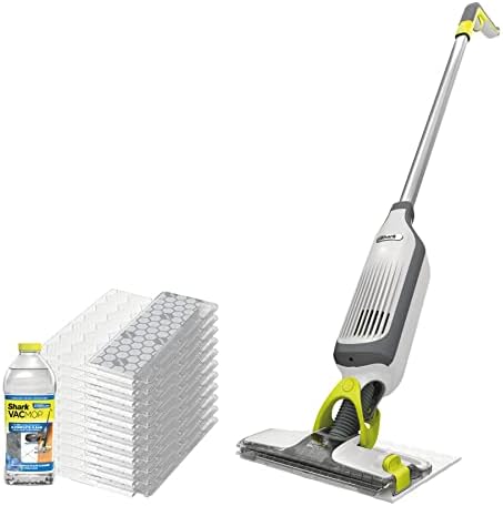 Shark VM200P12 VACMOP Vacuum Mop Bundle with 12 Disposable VACMOP Pads & 12 oz. Cleaning Solution, White (Renewed)