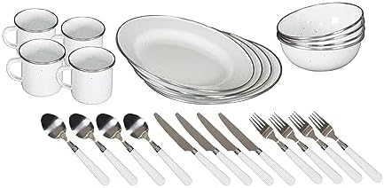 Stansport 24-Piece Enamel Camping Tableware Set