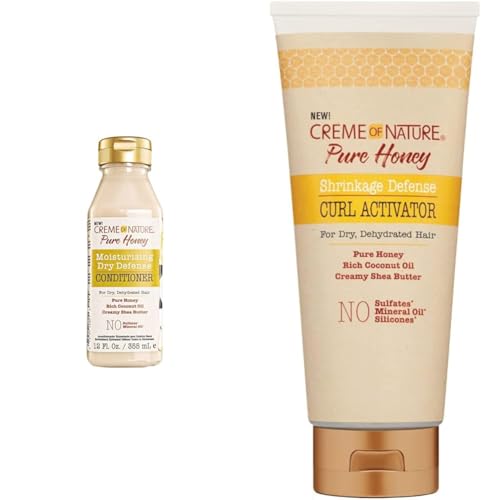 Creme of Nature Pure Honey Conditioner 12.07 Fl Oz & Curl Activator 10.5 Oz Bundle for Dry Dehydrated Hair