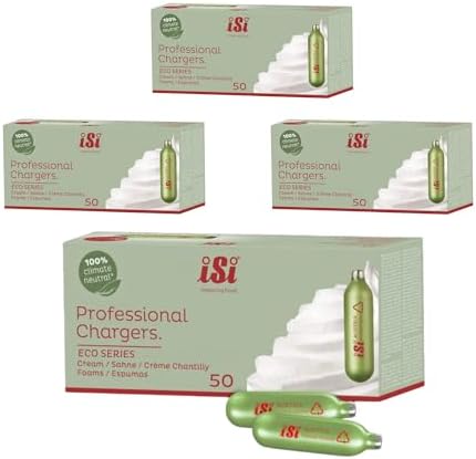 iSi North America Eco Series Professional Culinary Whip Cream Chargers, 8.4g Nitrous Oxide - Sustainable Steel, Vegan-Friendly - Austrian-Made Nitrous Oxide Whipping Chargers (50-Pack, Box of 4)