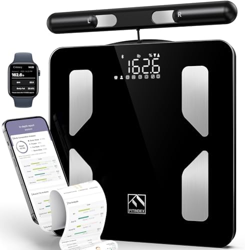 FITINDEX Body Composition Scale for Body Weight, Smart 8-Electrodes with BMI, Body Fat, Muscle Mass, 50 Composition Measurements, Bluetooth