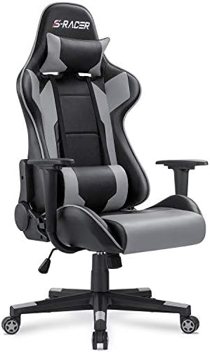 Homall Gaming Chair, Office Chair High Back Computer Chair Leather Desk Chair Racing Executive Ergonomic Adjustable Swivel Task Chair with Headrest and Lumbar Support (Grey)