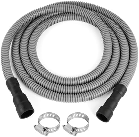 10 FT Dishwasher Drain Hose, Corrugated and Flexible Dishwasher Hose Drain Replacement with Clamps, Discharge Hose Fits 11/16", 1", 1-1/8" Dishwasher End