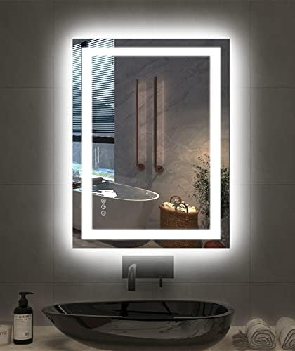 Amorho LED Mirror for Bathroom, 24"X32" with Front and Backlight, Stepless Dimmable Wall Mirrors with Anti-Fog, Shatter-Proof, Memory, 3 Colors, Double LED Vanity Mirror(Horizontal/Vertical)
