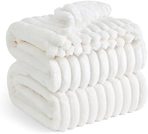 Bedsure California King Size White Fleece Blanket for Bed - GentleSoft Cozy Soft Blankets for Women, Cute Large Throws for Girls, Off White, 102x96 Inches