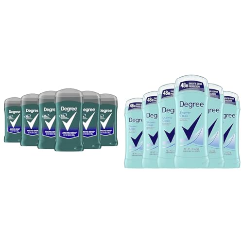 Degree Men Original Aluminum Free Deodorant for Men, 48-Hour Odor Protection, Arctic Edge 3 Ounce (Pack of 6) & Advanced Antiperspirant Deodorant Shower Clean, 48-Hour Sweat & Odor Protection