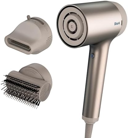 Shark HD112BRN Hair Blow Dryer HyperAIR Ionic Hair Dryer with 2-in-1 Concentrator and Styling Attachments, Auto Presets, Rotatable Hot Air Brush, No Heat Damage, Ionic, Stone
