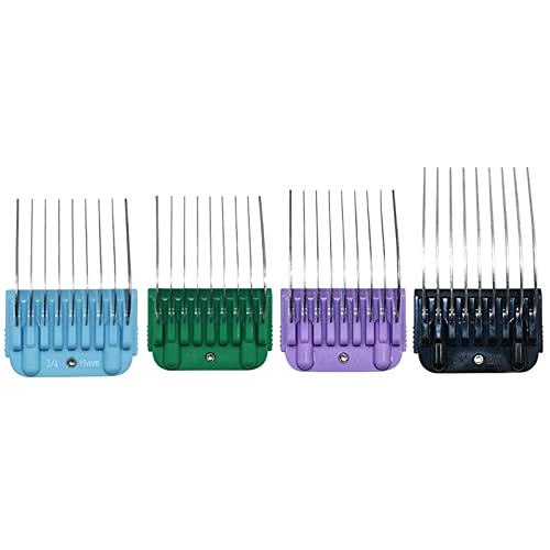 Animal Stainless Steel 4 Color Guide Comb Set for Detachable 10/15/30 Blade Dog Clippers,Compatible with Andis,Oster A5,Wahl KM Series Guard Clipper from 3/4" to 1-1/4"(Pack of 4)