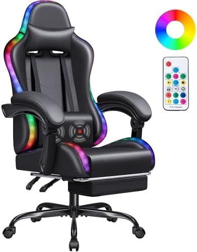 Homall Gaming Chair, Video Game Chair with Footrest and Massage Lumbar Support, Ergonomic Computer Chair Height Adjustable with Swivel Seat and Headrest (RGB Dark Black)