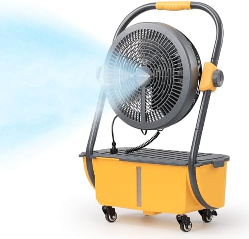 TURBRO Cordless Misting Fan with 11L Tank, High Pressure Spray Nozzles, 15ft Mist Range, Up to 50 Hours Run Time with Rechargeable Battery, 360° Swivel Wheels, Ideal for Patio, Pool and Outdoor Use