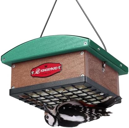 Kingsyard Upgraded Upside Down Double Suet Feeder with Metal Weatherproof Roof, Squirrel-Proof Metal Edging, Suet Feeders for Outside Hanging, Great for Attracting Woodpecker, Nuthatch, Titmouse