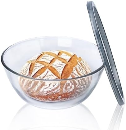 Large Glass Bowl for Sourdough Bread Making, 4.7 Quart Glass Mixing Bowl for Sourdough Bread with Lid, Clear Breads Proofing Bowl with Covers, Ideal for Kitchen, Storage