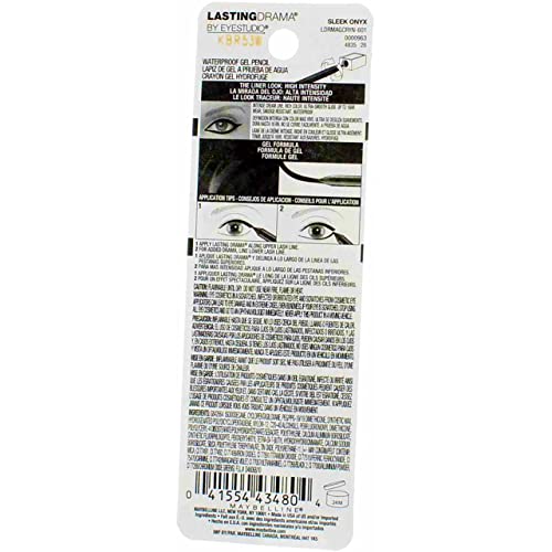 Maybelline Eyestudio Lasting Drama Waterproof Gel Pencil, 601 Sleek Onyx (Pack of 2)