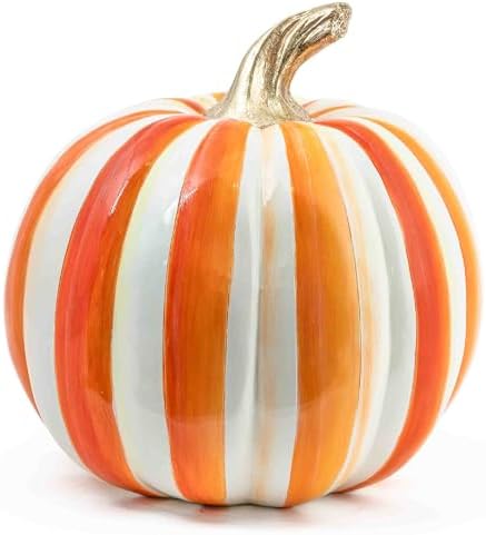 MACKENZIE-CHILDS Medium Pumpkin, Resin Halloween and Fall Pumpkin Decor, Orange Stripe