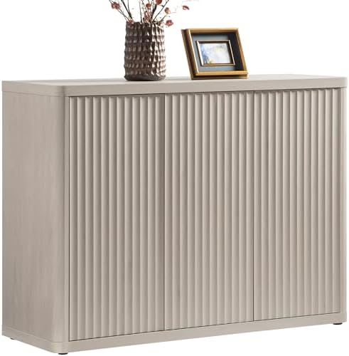 SICOTAS Buffet Cabinet with Storage Accent Sideboard with 3 Doors Modern 46.6" Wide Credenza Fluted Buffet Table Media Console Cabinet Entryway Cabinets for Living Room Kitchen Dining Room Hallway