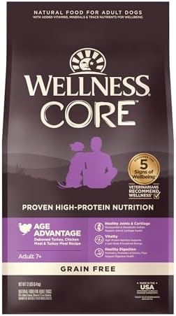 Wellness CORE Grain-Free Senior Dry Dog Food, Made in USA with Natural Ingredients, No Meat by-Product, Fillers, Artificial Flavors, or Preservatives (12-Pound Bag, Turkey)